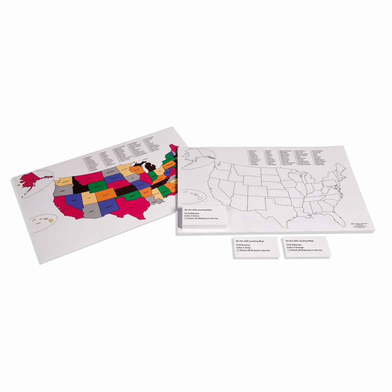 Mapa USA: 50 Barevně Kódovaných Států - Montessori Material | Faborino