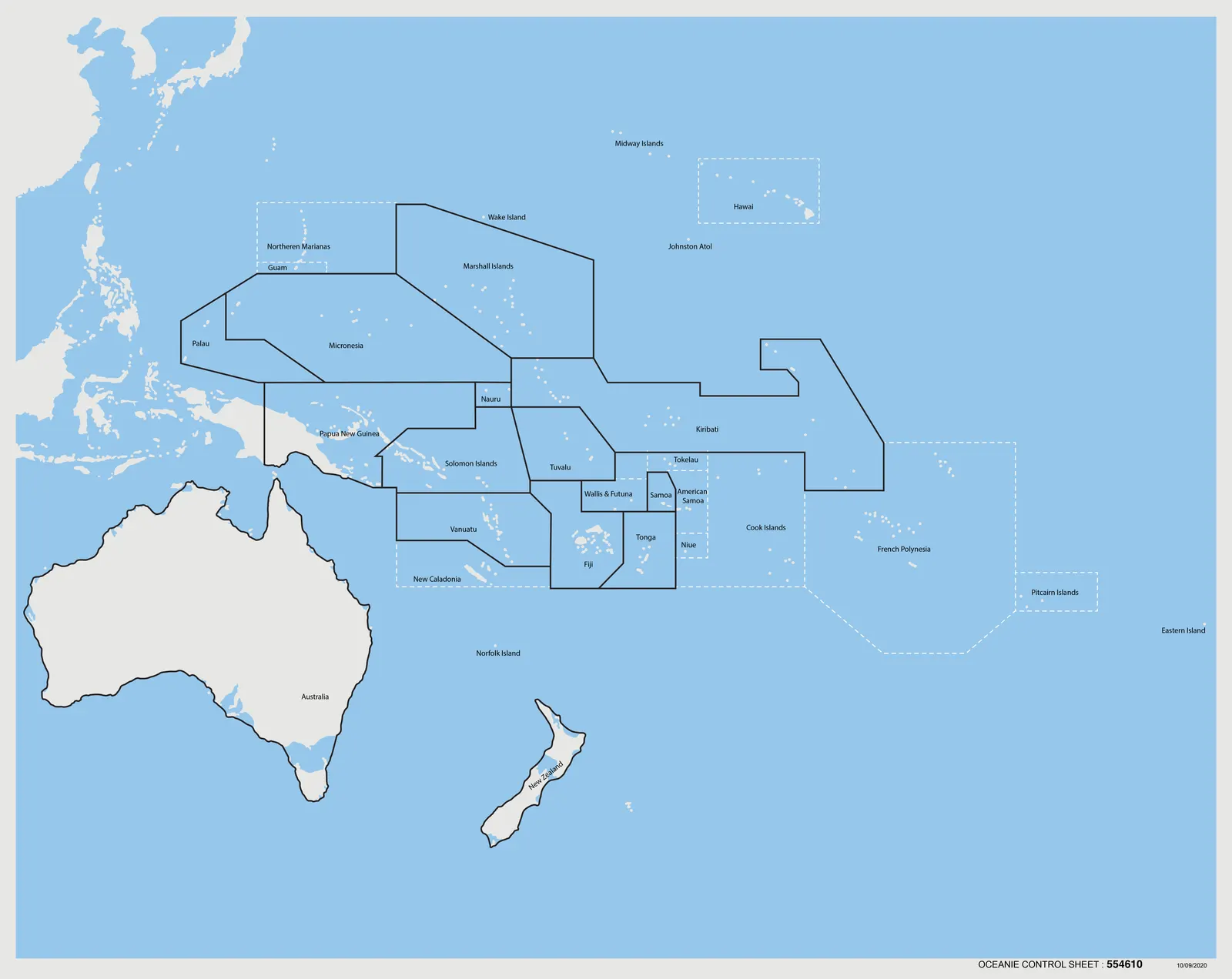 Kontrolná mapa Oceánie: s popismi: Náhľad 1