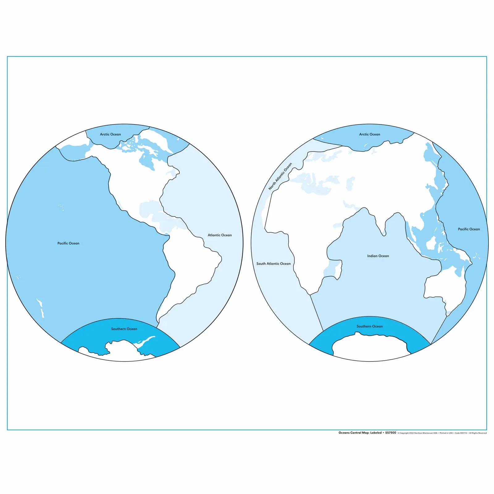 Kontrolní mapa oceánů: s popisky - Montessori Material | Faborino