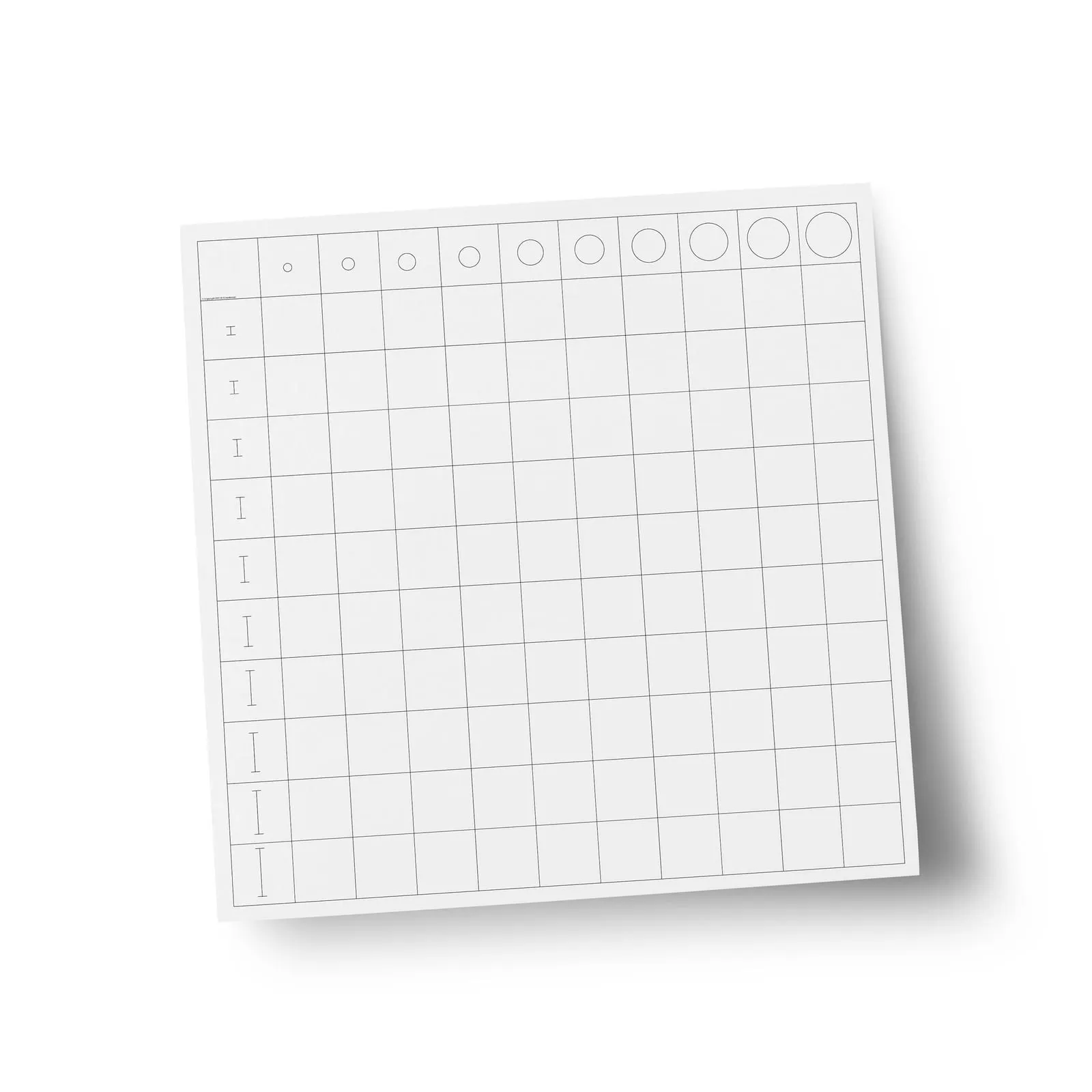 Kontrolní tabulka barevných válečků: 11×11 stupňovaná mřížka (španělské vydání) - Montessori Material | Faborino